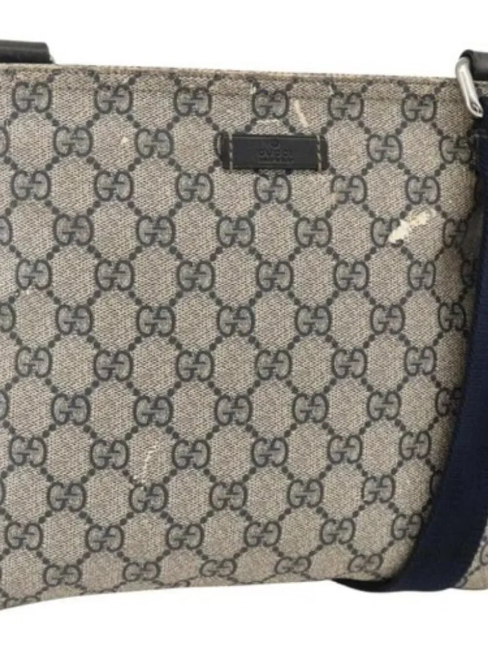 GUCCI GG Supreme Shoulder Bag PVC Navy Silver 201538 Auth bs34231